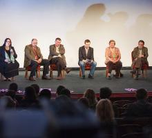 Magdalena Domaradzka, Jan Rydel, Mirosław Jasiński, Petruška Šustrová, Ákos Engelmayer. Spotkanie po projekcji filmu „Europa Środkowa idzie na wolność”